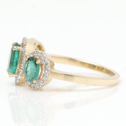 Natural Oval Emerald & Diamond Band Ring