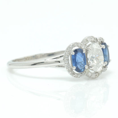 Three Stone Natural Oval Sapphire & Diamond Ring