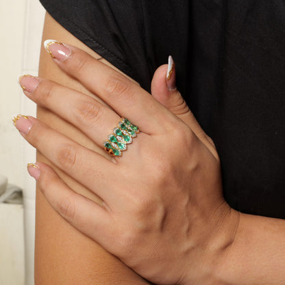 Natural Emerald Cluster Diamond Ring
