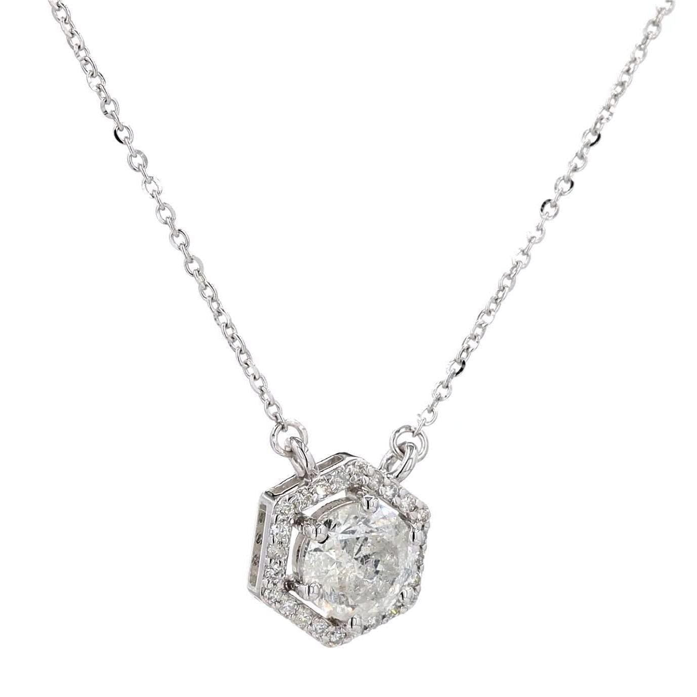 Hexagon Halo Solitaire Natural Diamonds Minimal Necklace