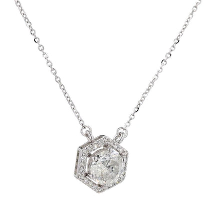 Hexagon Halo Solitaire Natural Diamonds Minimal Necklace