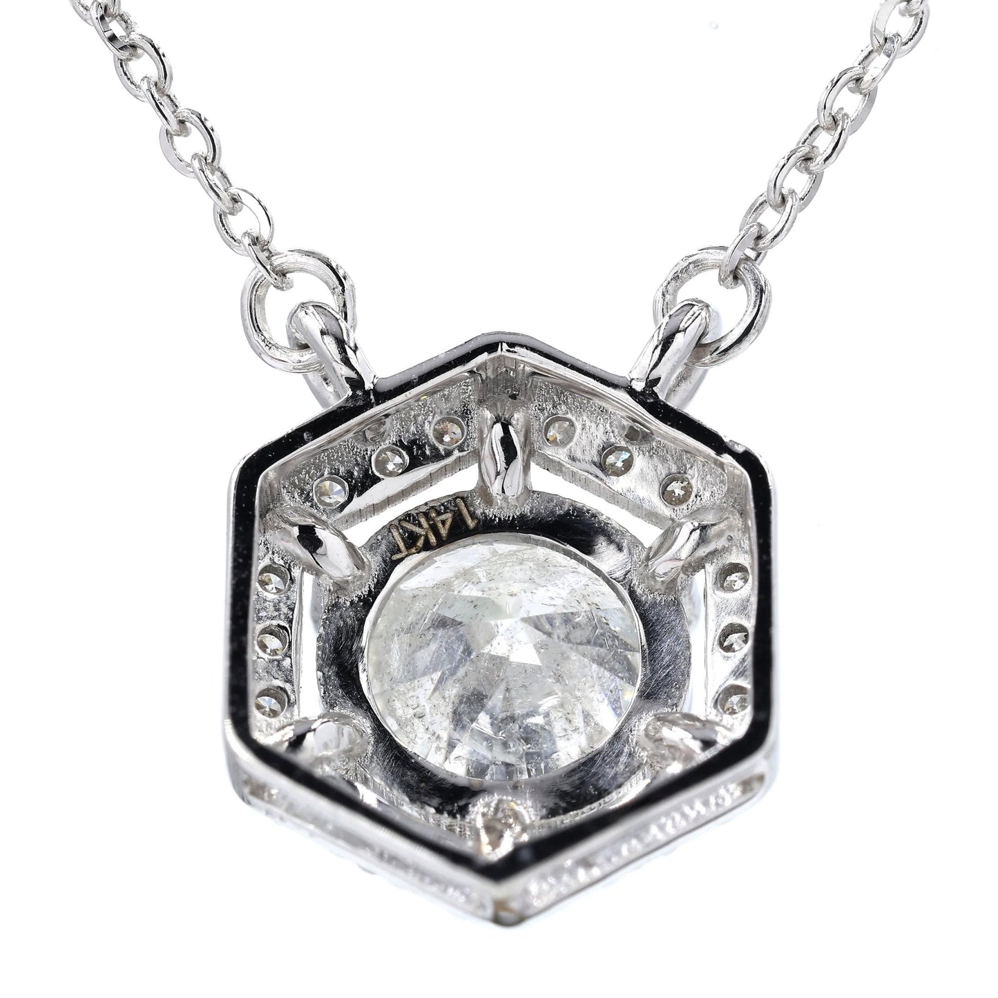 Hexagon Halo Solitaire Natural Diamonds Minimal Necklace