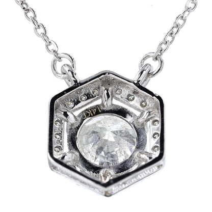 Hexagon Halo Solitaire Natural Diamonds Minimal Necklace