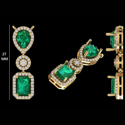 Natural Emerald Drop Halo Diamond Necklace