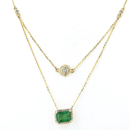 Layered Natural Emerald Diamond Necklace