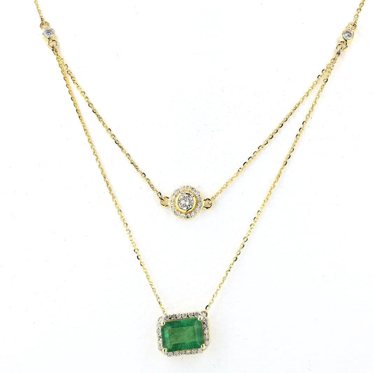 Layered Natural Emerald Diamond Necklace