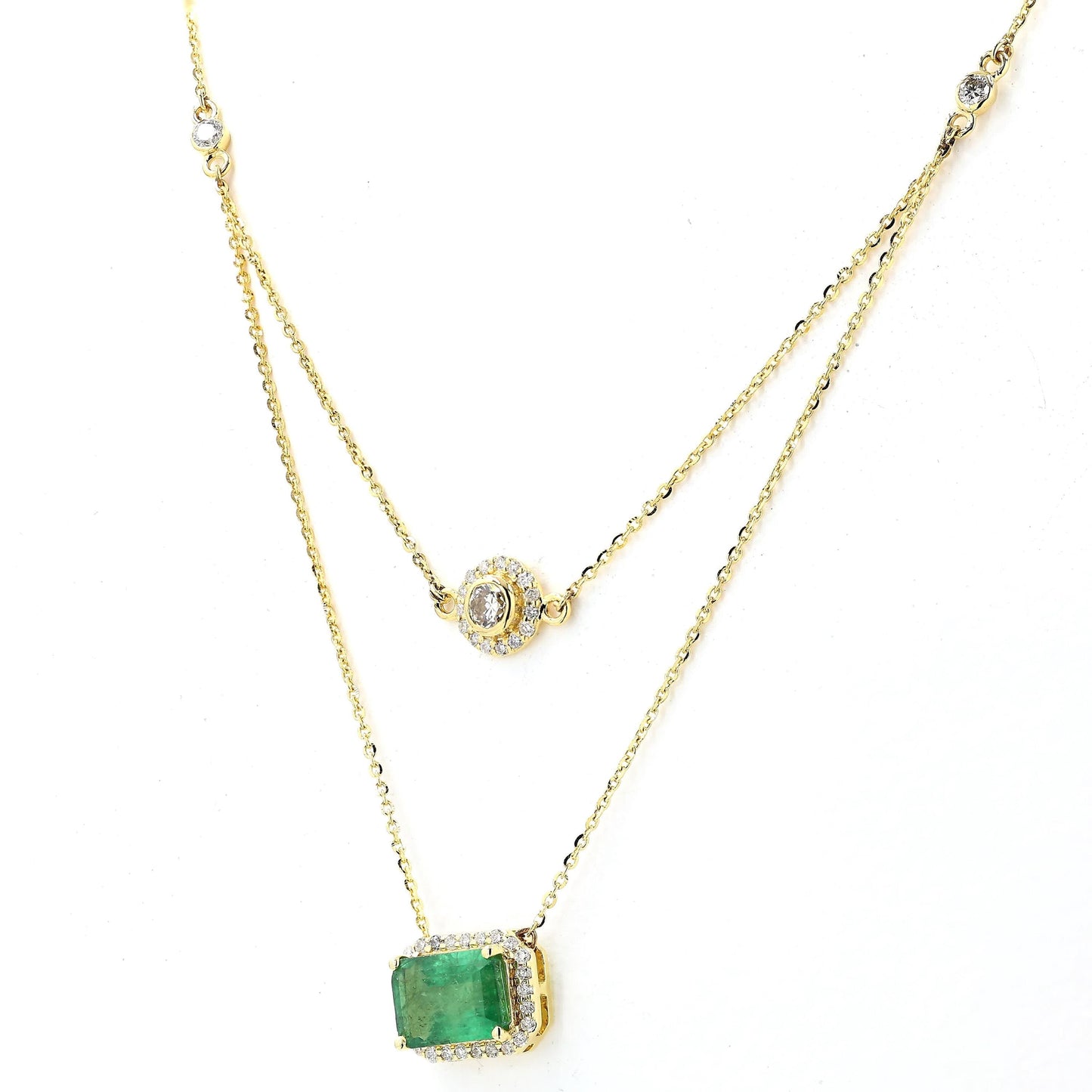 Layered Natural Emerald Diamond Necklace