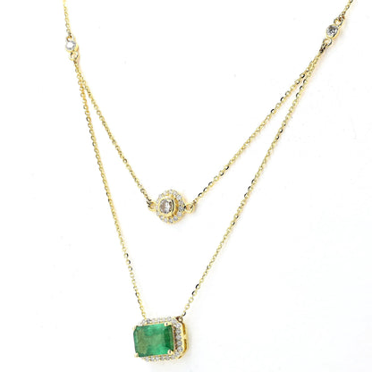Layered Natural Emerald Diamond Necklace