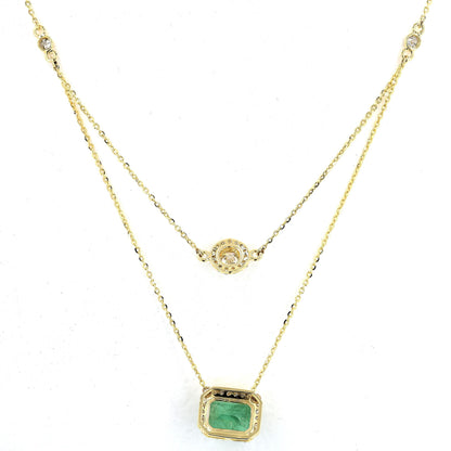 Layered Natural Emerald Diamond Necklace