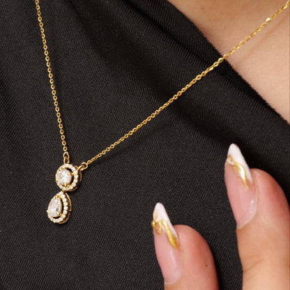 Round Pear Natural Diamond Stacking Necklace