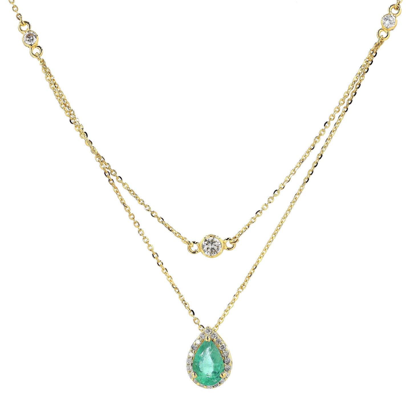 Natural Emerald Layered Diamond Stacking Necklace