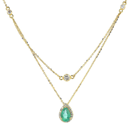 Natural Emerald Layered Diamond Stacking Necklace