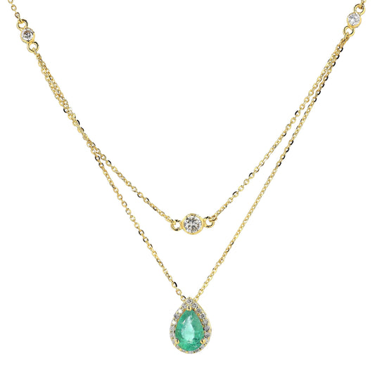 Natural Emerald Layered Diamond Stacking Necklace