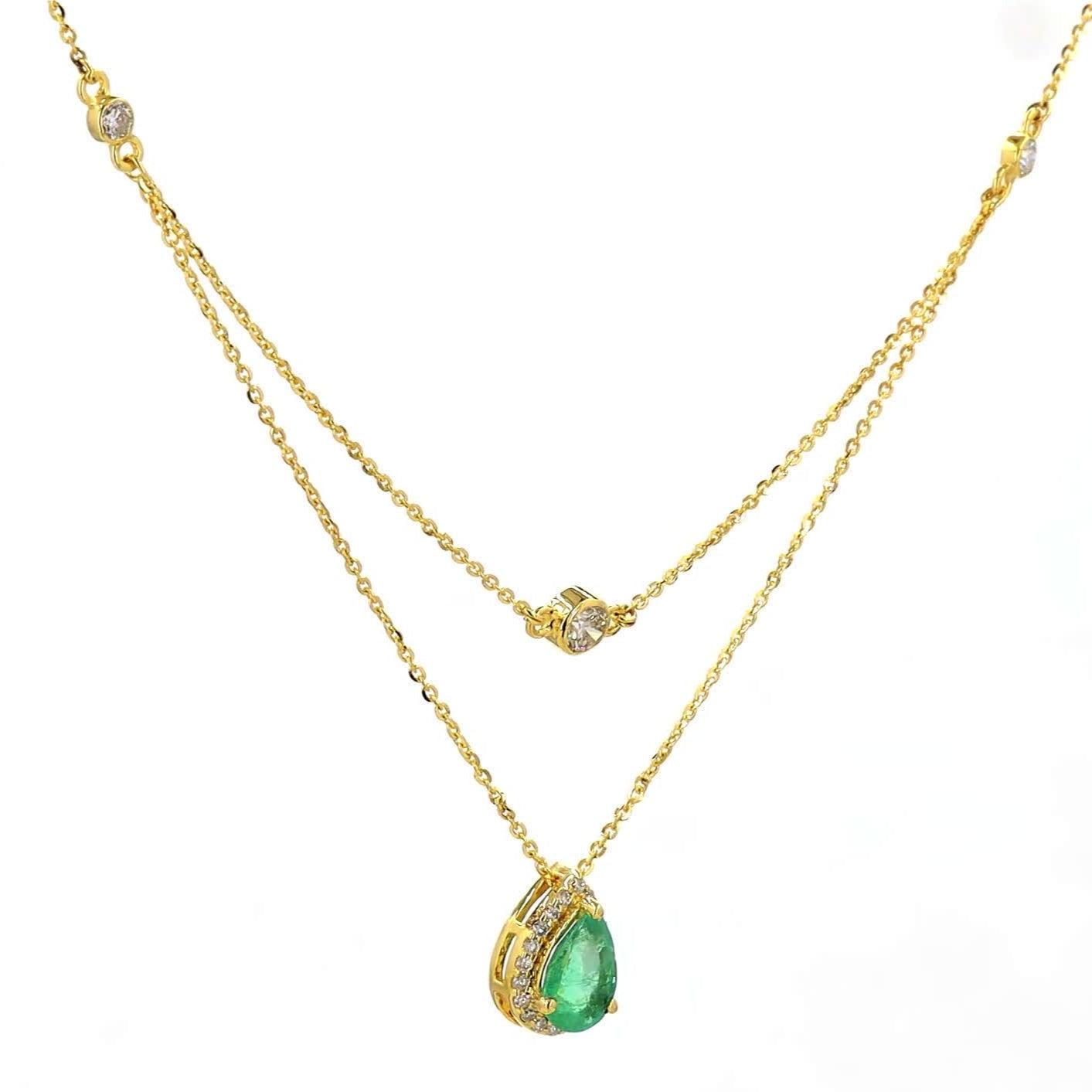 Natural Emerald Layered Diamond Stacking Necklace