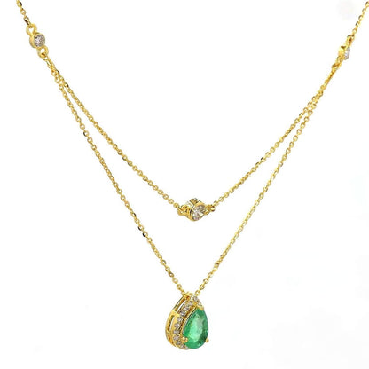 Natural Emerald Layered Diamond Stacking Necklace