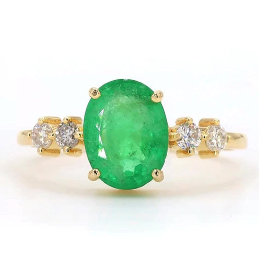 Natural Oval Emerald & Diamond Promise Ring