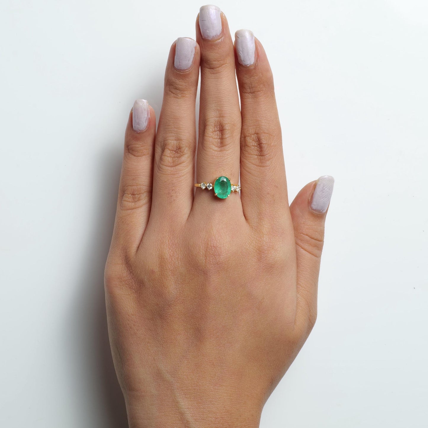 Natural Oval Emerald & Diamond Promise Ring