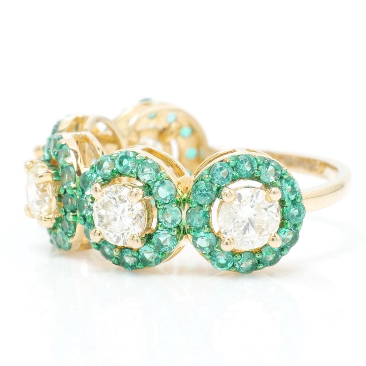 Circle Emeralds Diamond Halo Band Ring