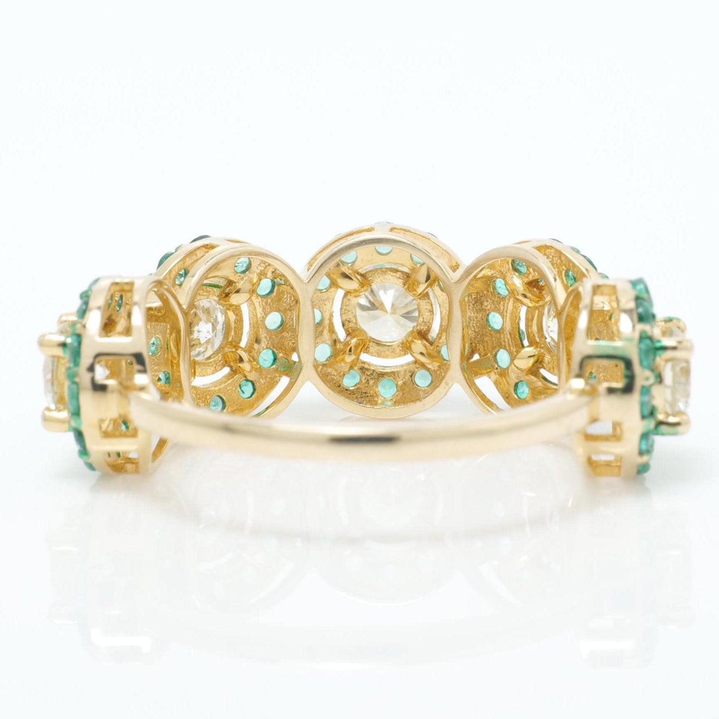 Circle Emeralds Diamond Halo Band Ring