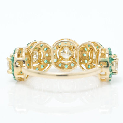 Circle Emeralds Diamond Halo Band Ring