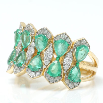 Natural Emerald Cluster Diamond Ring