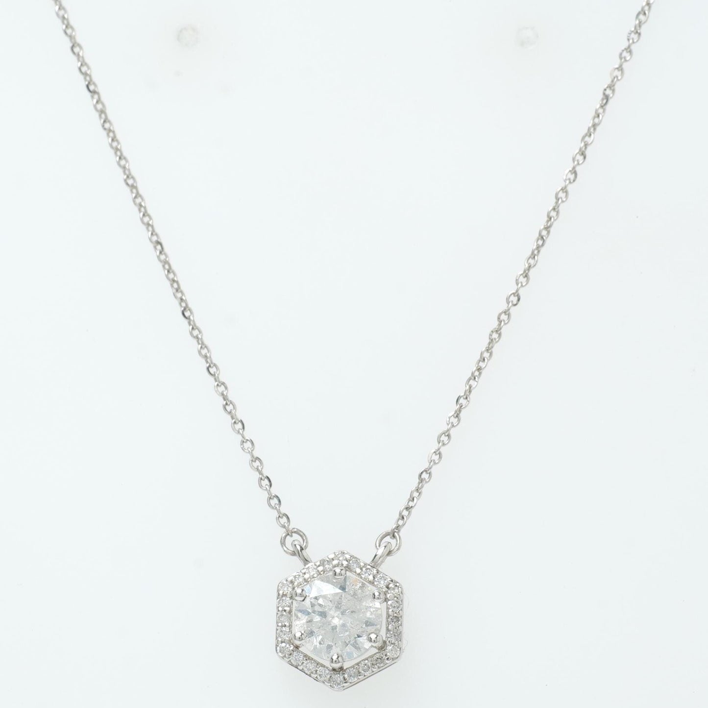 Hexagon Halo Solitaire Natural Diamonds Minimal Necklace