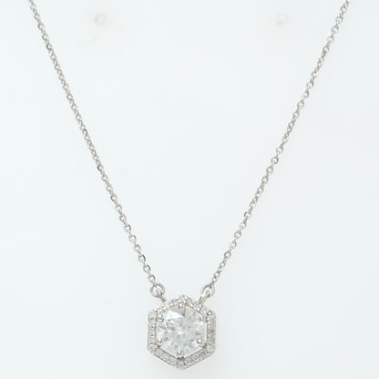 Hexagon Halo Solitaire Natural Diamonds Minimal Necklace