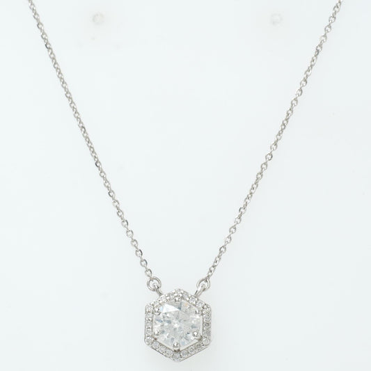 Hexagon Halo Solitaire Natural Diamonds Minimal Necklace