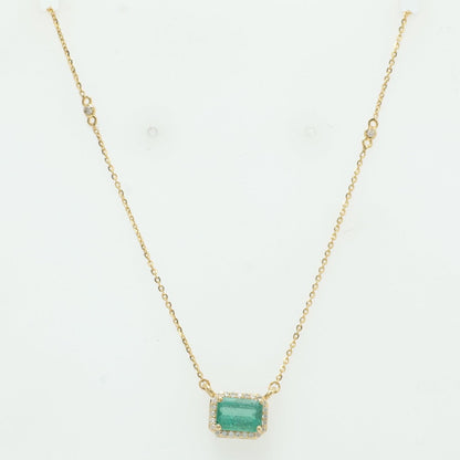 Natural Emerald Halo Diamond Station Necklace