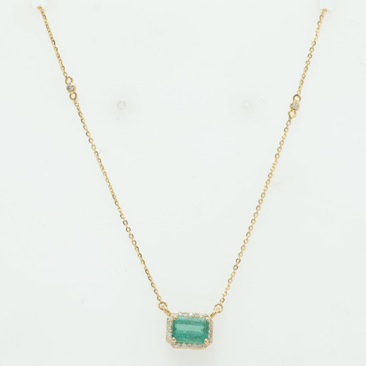 Natural Emerald Halo Diamond Station Necklace