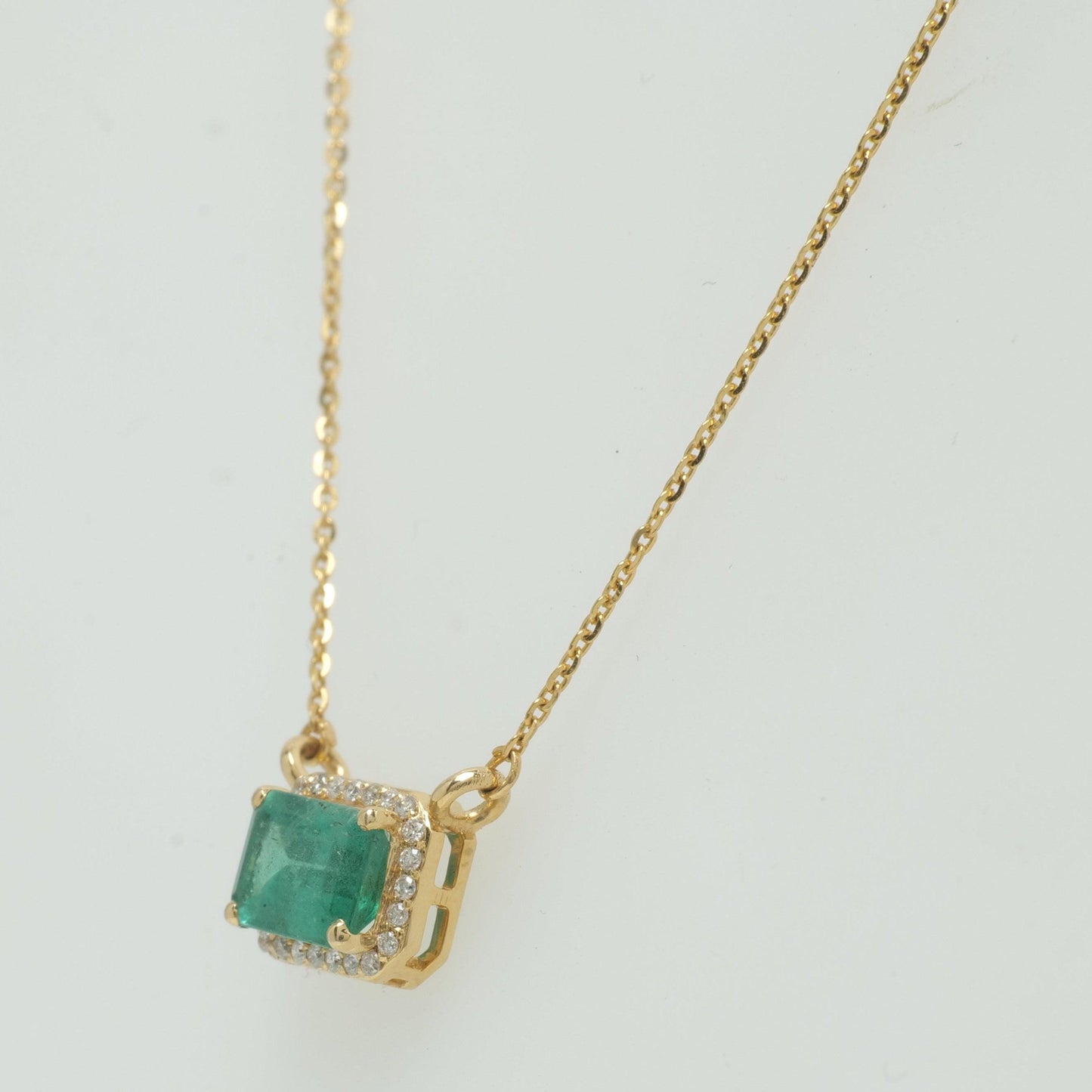 Natural Emerald Halo Diamond Station Necklace