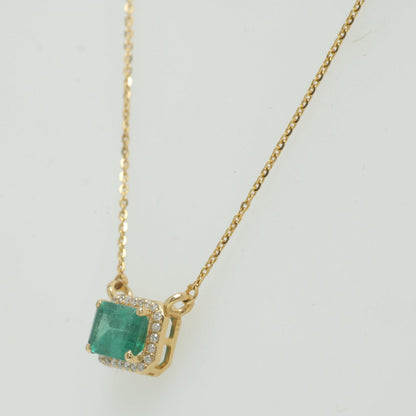 Natural Emerald Halo Diamond Station Necklace