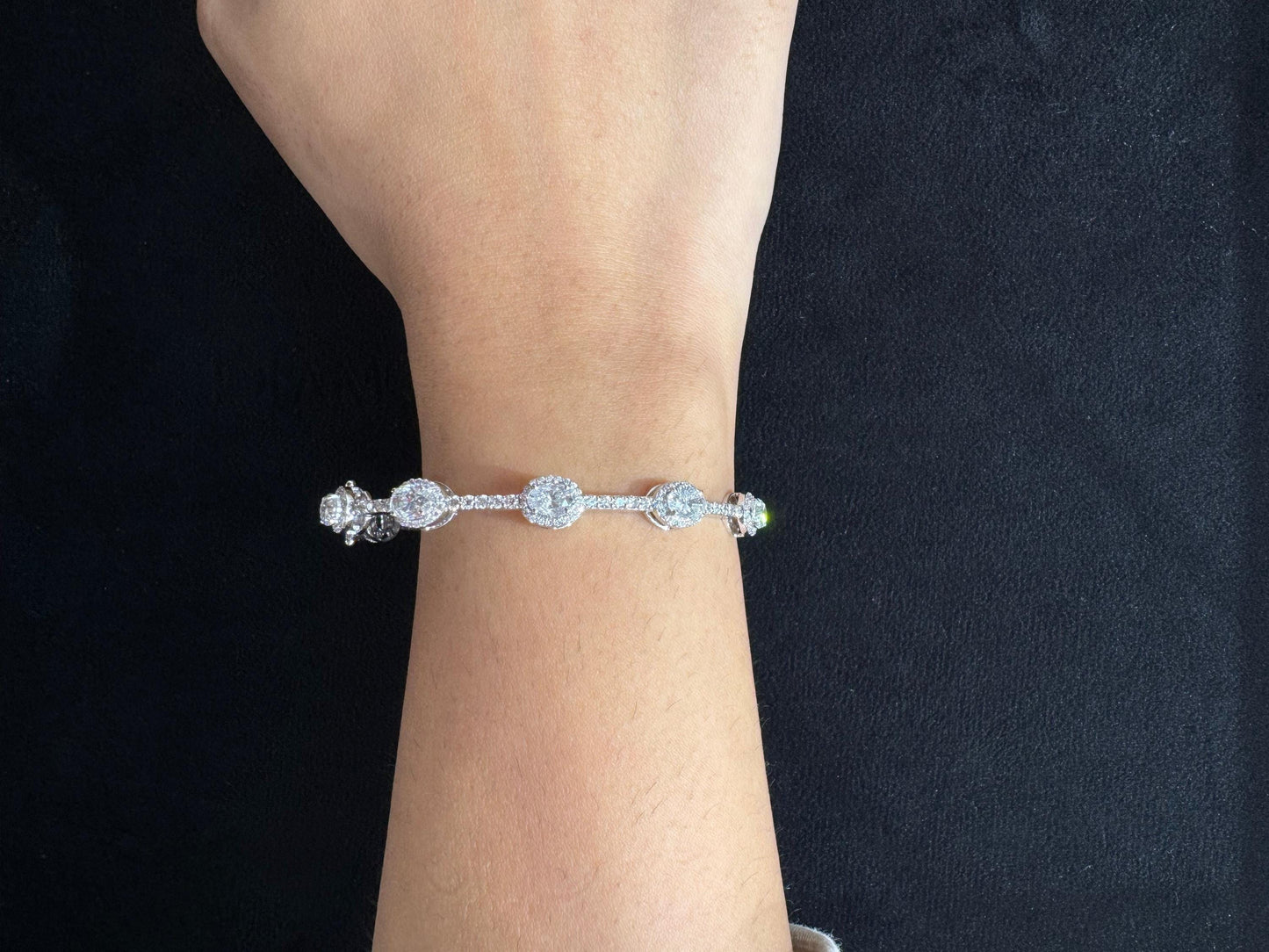 Oval Natural Diamond Station Cuff Bracelet