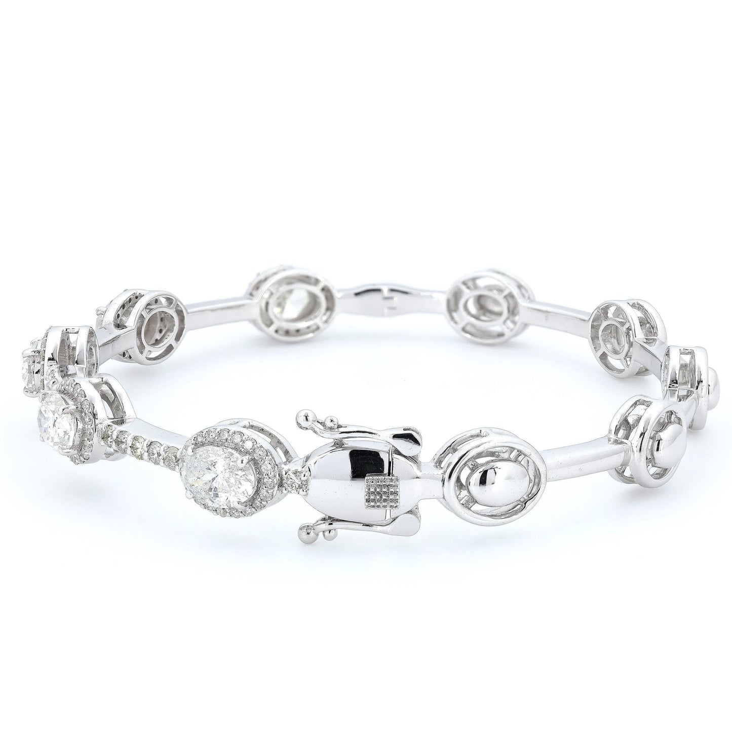 Oval Natural Diamond Station Cuff Bracelet