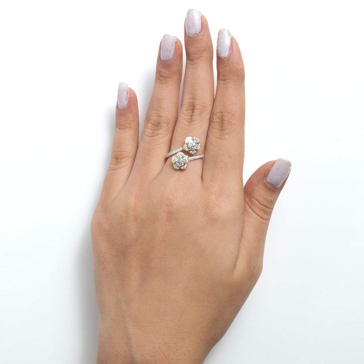Double Floral Bypass Natural Diamond Ring