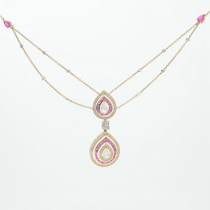 Natural Pear Diamond Halo Ruby Bridal Necklace