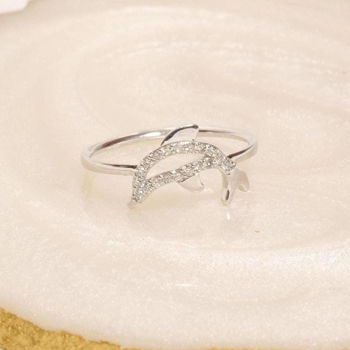 Dolphin Natural Diamond Stackable Animal Ring