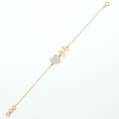 Heart Initial Natural Diamond Bracelet