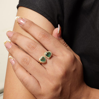 Heart Natural Emerald Diamond Open Band Ring