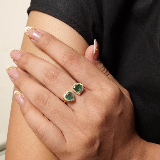 Heart Natural Emerald Diamond Open Band Ring