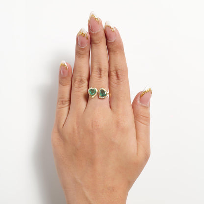 Heart Natural Emerald Diamond Open Band Ring