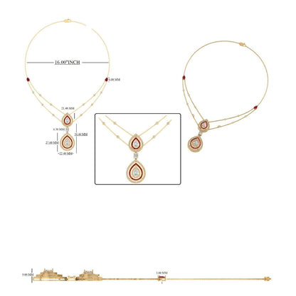 Natural Pear Diamond Halo Ruby Bridal Necklace