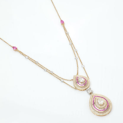Natural Pear Diamond Halo Ruby Bridal Necklace
