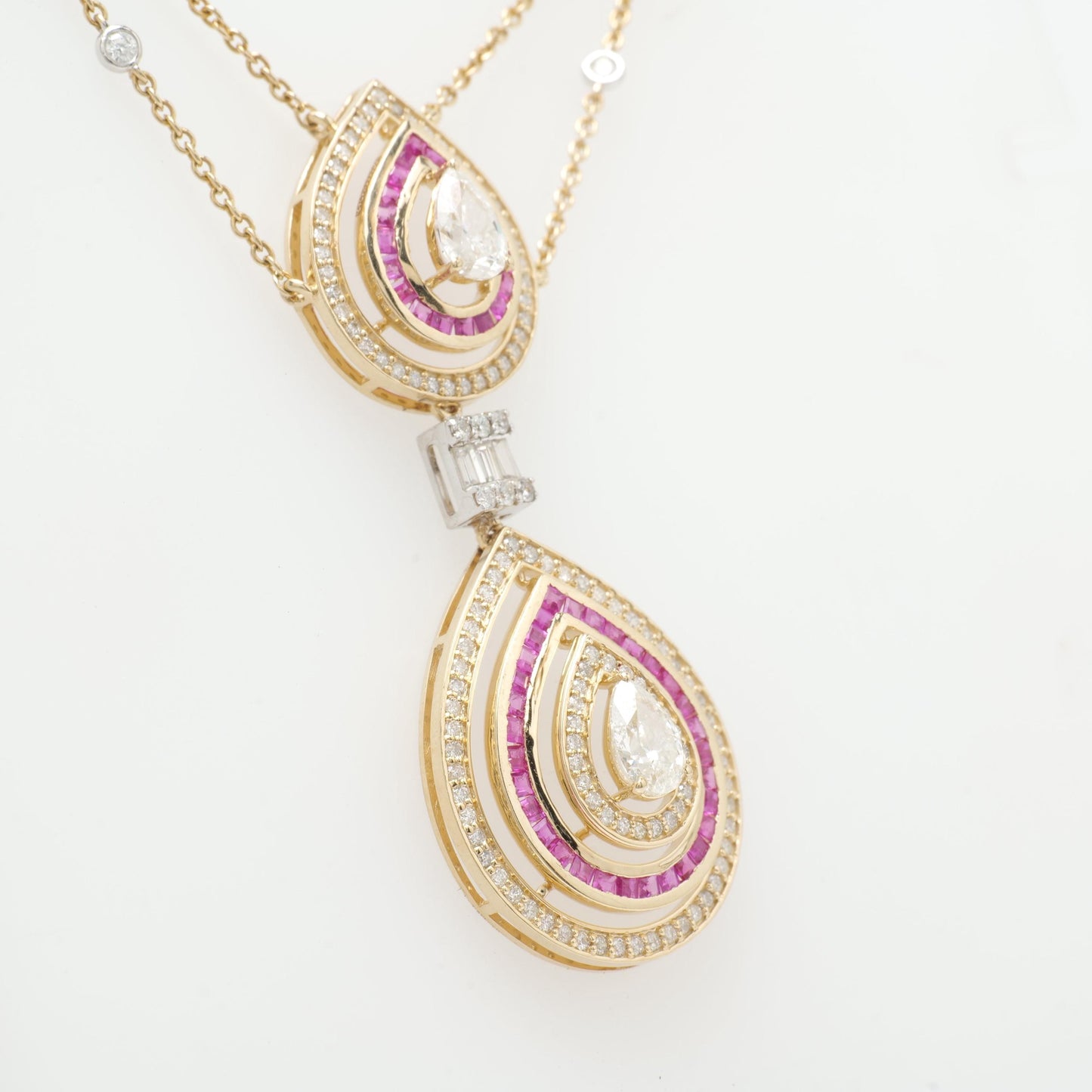 Natural Pear Diamond Halo Ruby Bridal Necklace