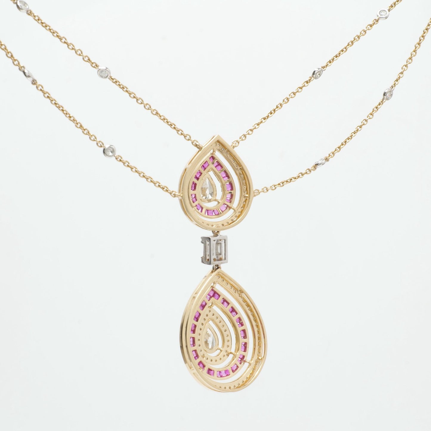 Natural Pear Diamond Halo Ruby Bridal Necklace