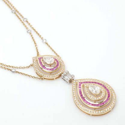 Natural Pear Diamond Halo Ruby Bridal Necklace