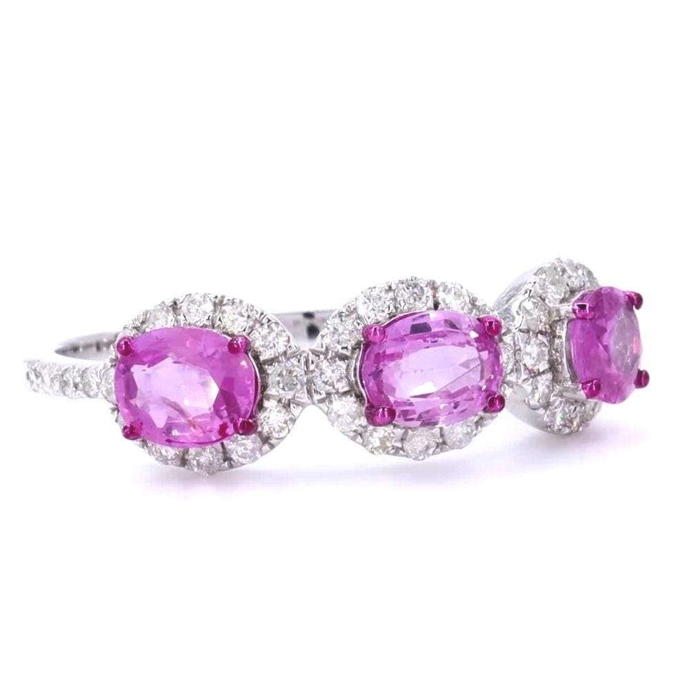 Three Stone Natural Pink Sapphire Diamond Ring