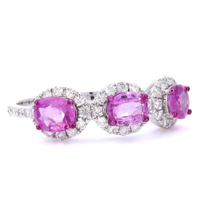 Three Stone Natural Pink Sapphire Diamond Ring