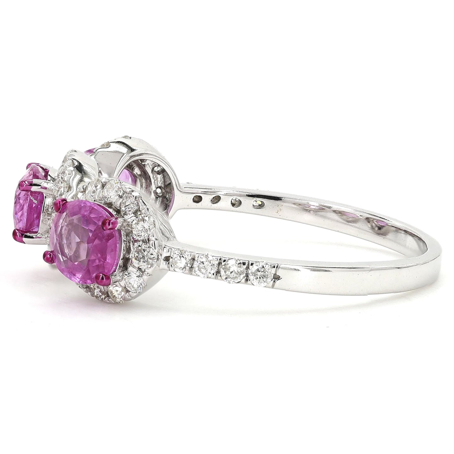 Three Stone Natural Pink Sapphire Diamond Ring