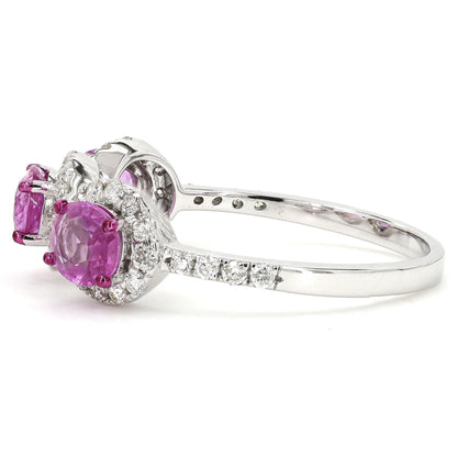 Three Stone Natural Pink Sapphire Diamond Ring